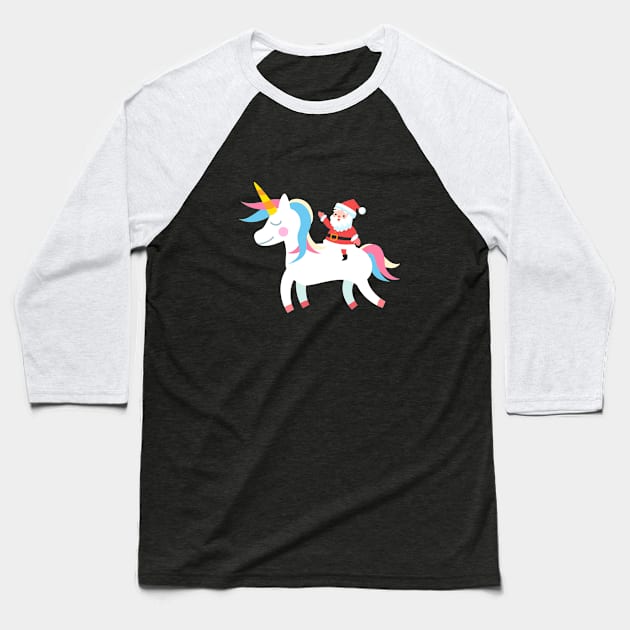 Christmas Santa Riding Unicorn Baseball T-Shirt by designs4up